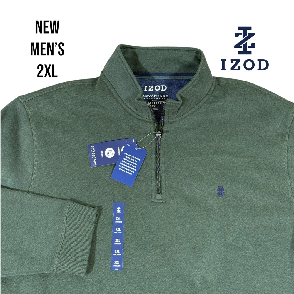 IZOD‎ Advantage Performance 1/4 Zip Pullover Men's 2XL Green Stretch NEW